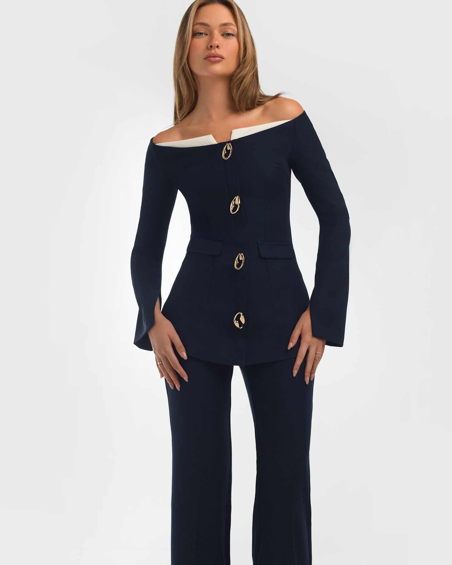 Luna's Sculpted Off-Shoulder Blazer